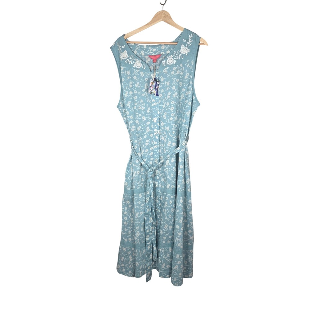 April Cornell NWT 3X Blue Floral Midi Dress Embroidered Pockets Cottagecore